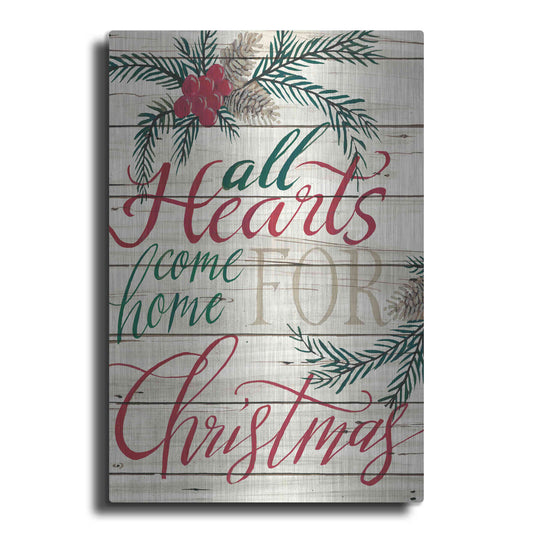 Luxe Metal Art 'All Hearts Come Home for Christmas Shiplap' by Cindy Jacobs, Metal Wall Art