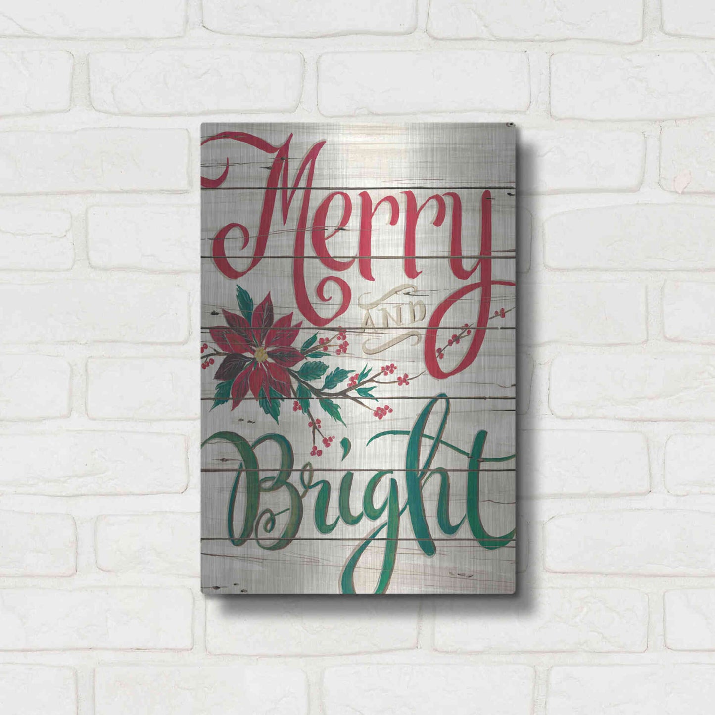 Luxe Metal Art 'Merry & Bright Shiplap' by Cindy Jacobs, Metal Wall Art,12x16