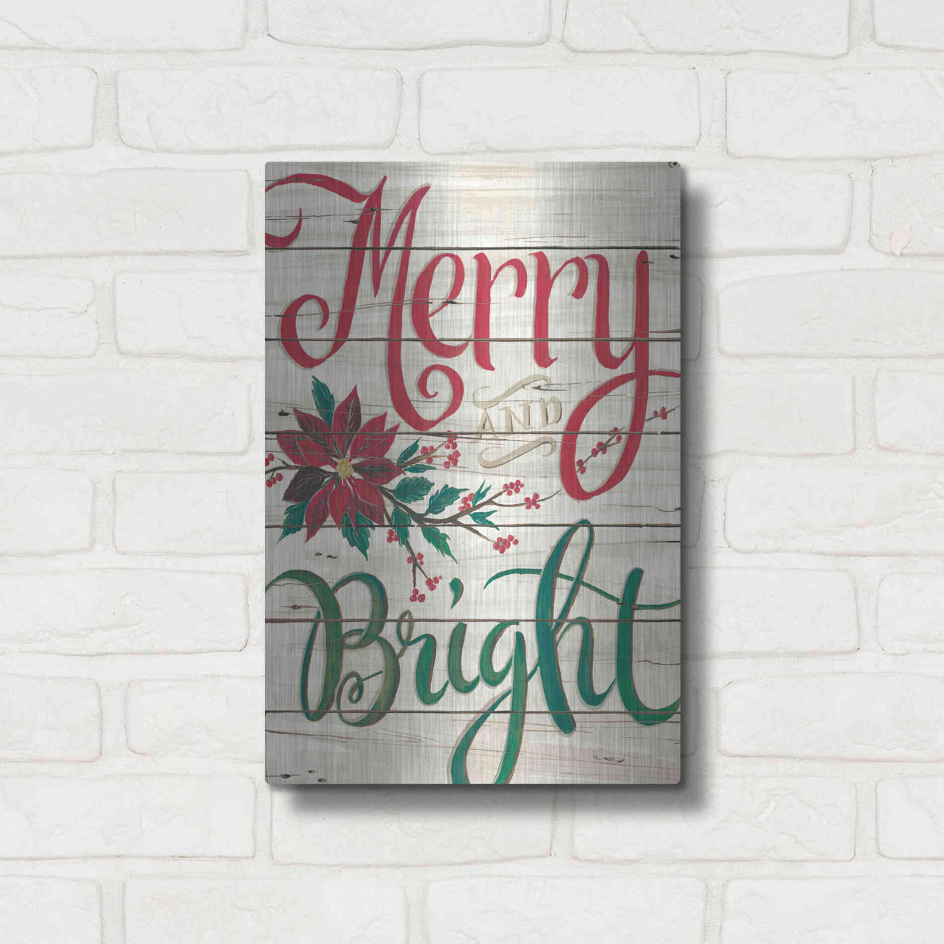 Luxe Metal Art 'Merry & Bright Shiplap' by Cindy Jacobs, Metal Wall Art,12x16