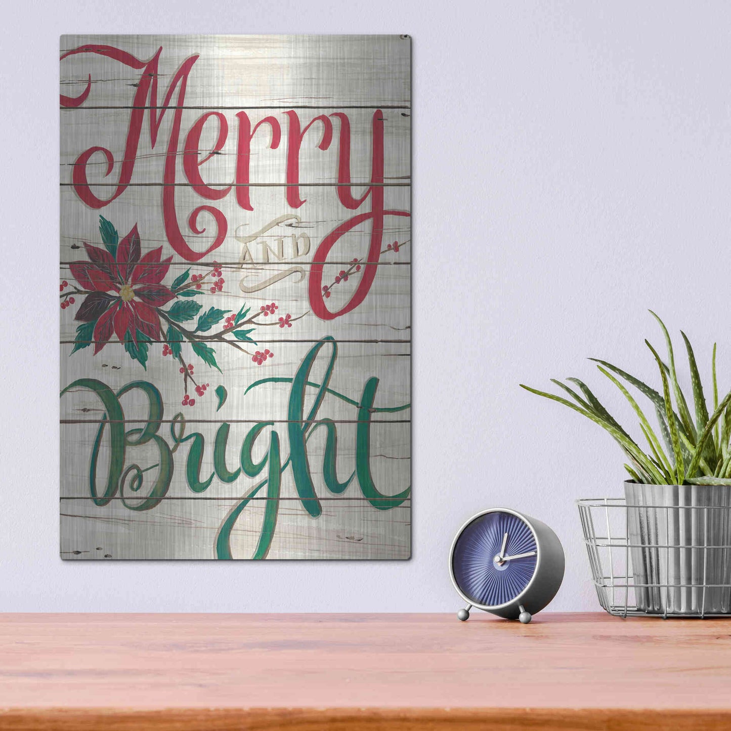 Luxe Metal Art 'Merry & Bright Shiplap' by Cindy Jacobs, Metal Wall Art,12x16