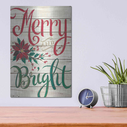 Luxe Metal Art 'Merry & Bright Shiplap' by Cindy Jacobs, Metal Wall Art,12x16