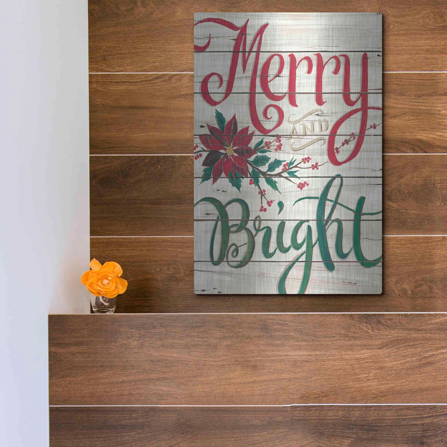 Luxe Metal Art 'Merry & Bright Shiplap' by Cindy Jacobs, Metal Wall Art,12x16