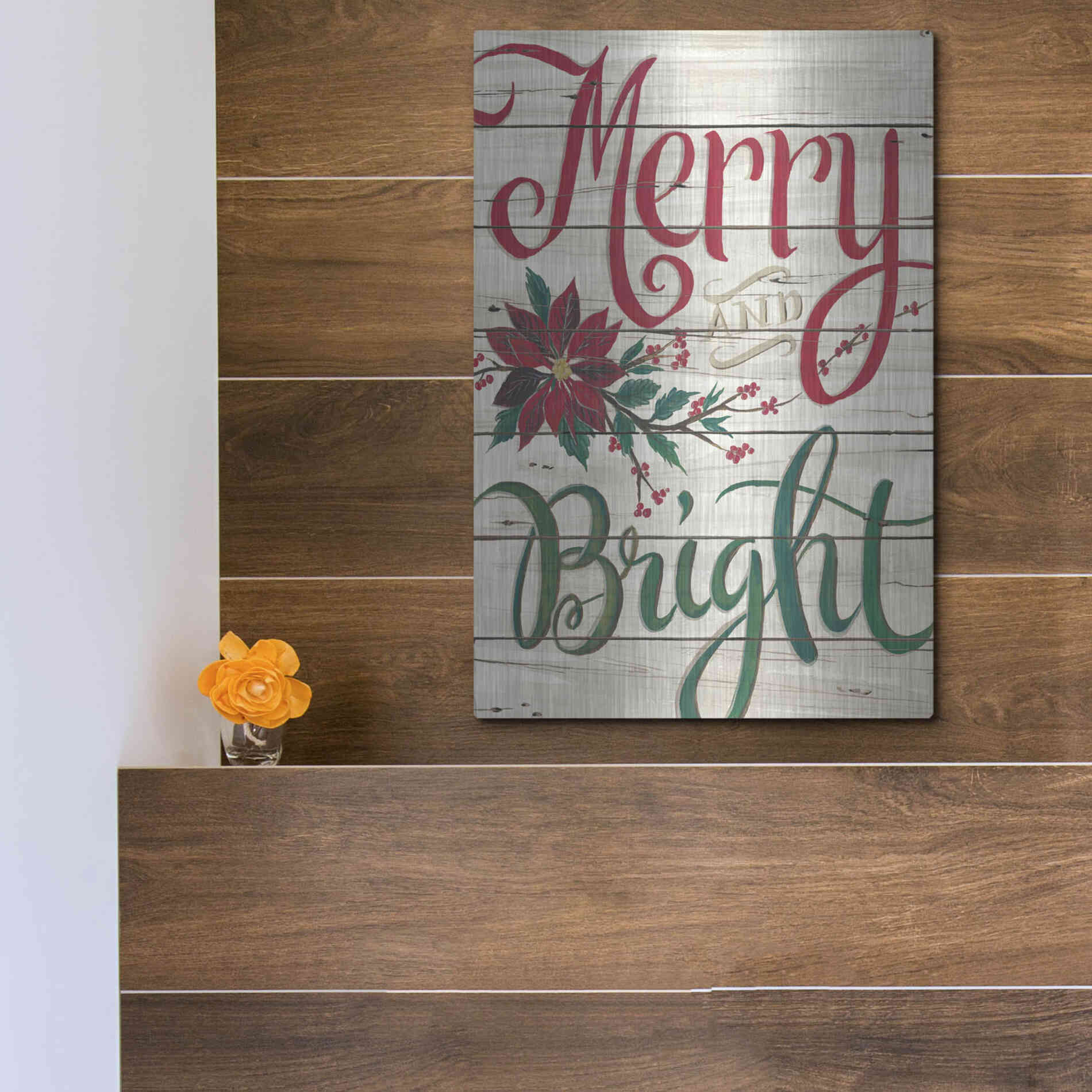Luxe Metal Art 'Merry & Bright Shiplap' by Cindy Jacobs, Metal Wall Art,12x16