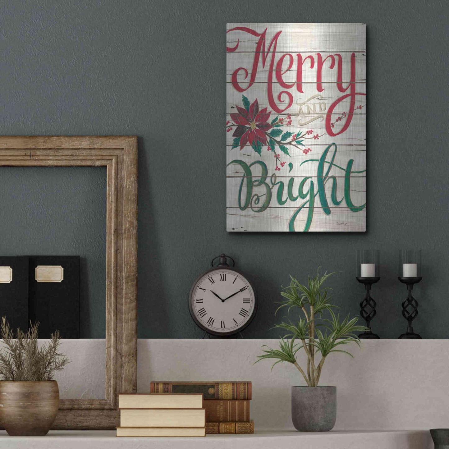 Luxe Metal Art 'Merry & Bright Shiplap' by Cindy Jacobs, Metal Wall Art,12x16