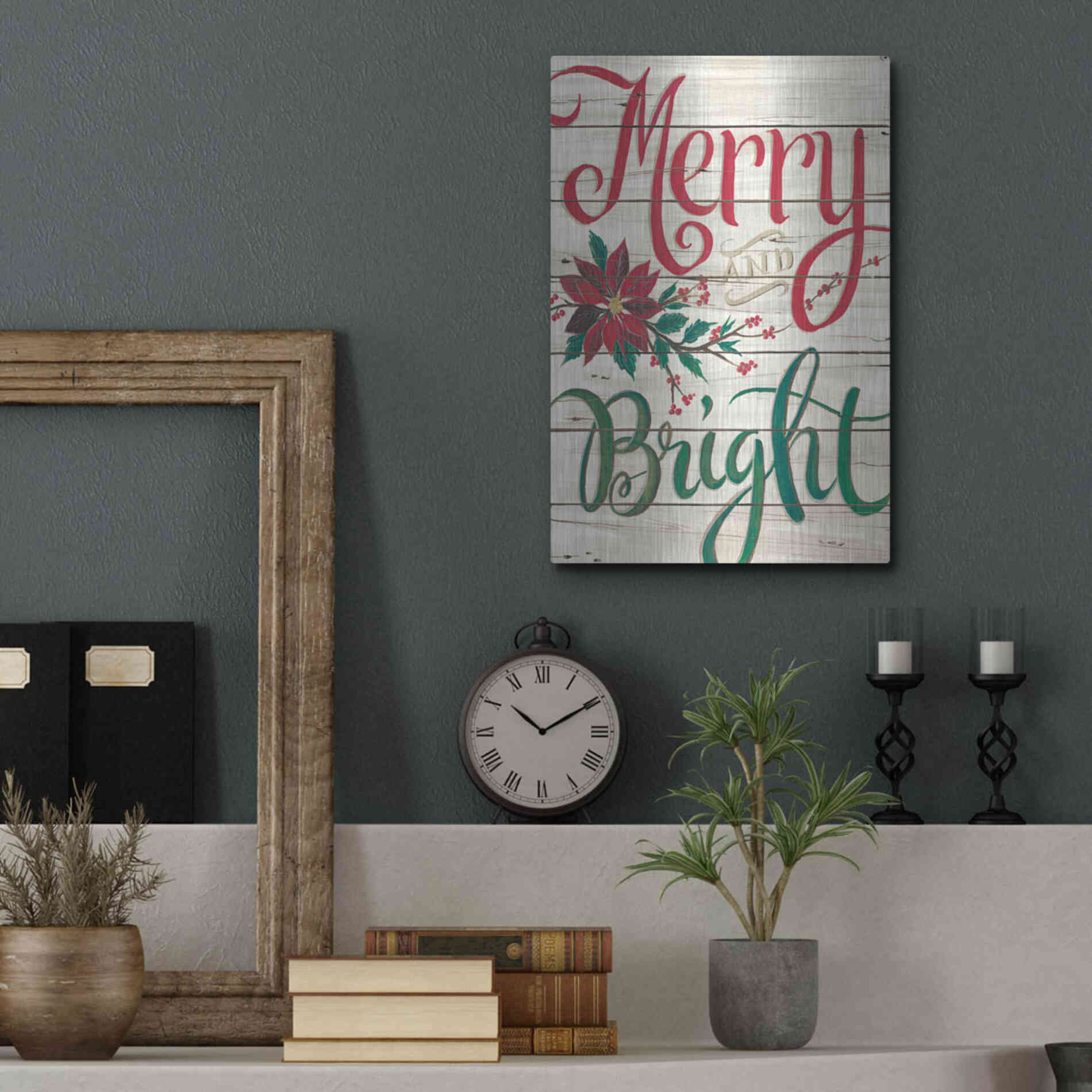 Luxe Metal Art 'Merry & Bright Shiplap' by Cindy Jacobs, Metal Wall Art,12x16