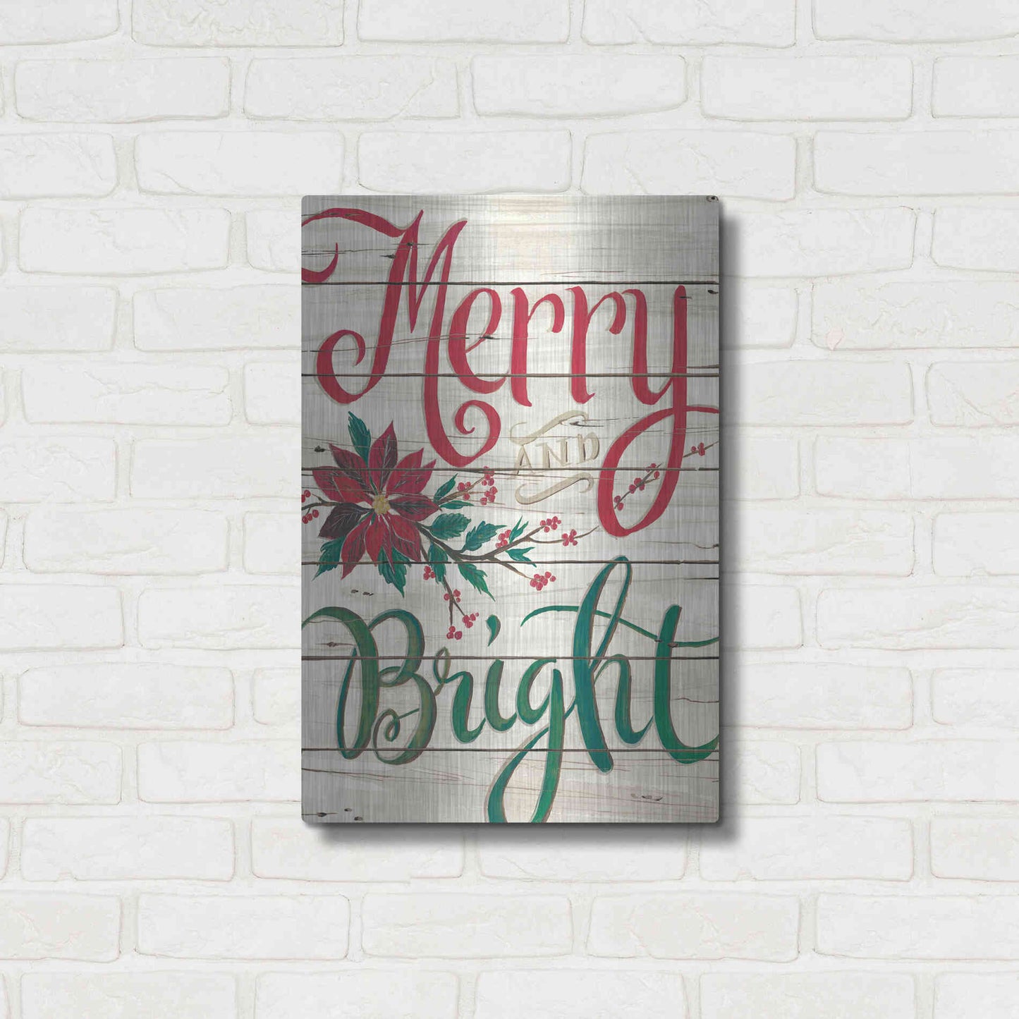 Luxe Metal Art 'Merry & Bright Shiplap' by Cindy Jacobs, Metal Wall Art,16x24
