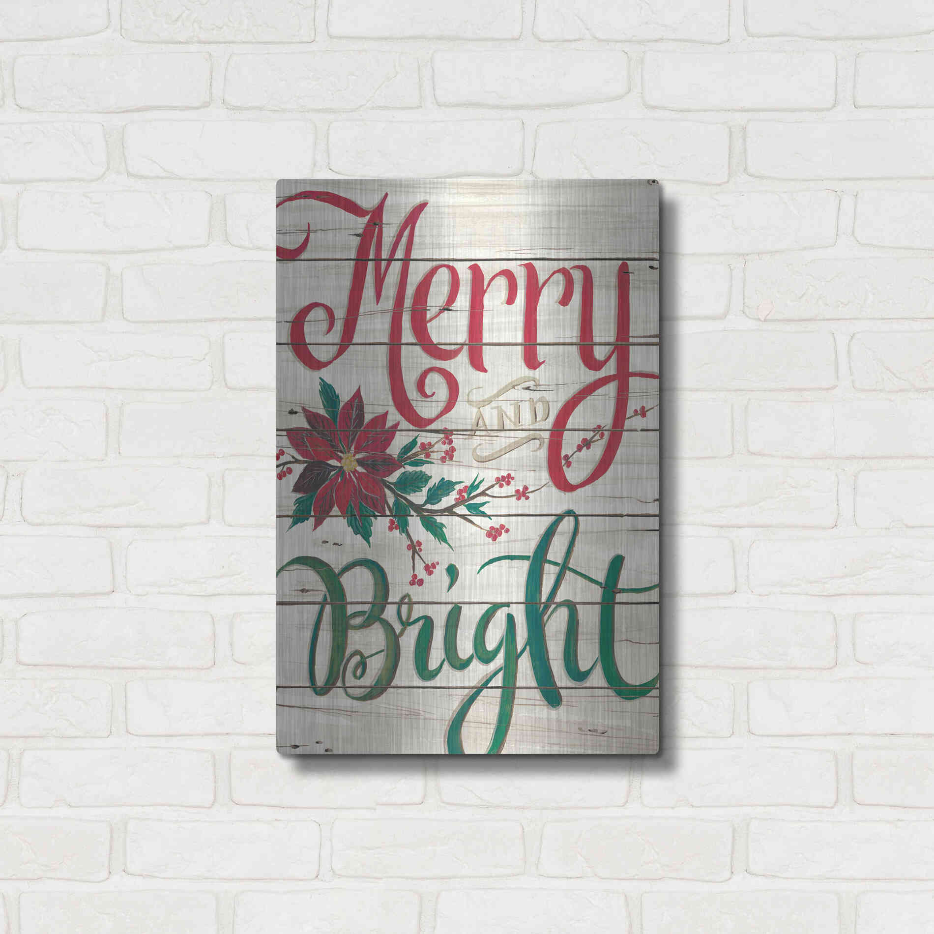 Luxe Metal Art 'Merry & Bright Shiplap' by Cindy Jacobs, Metal Wall Art,16x24