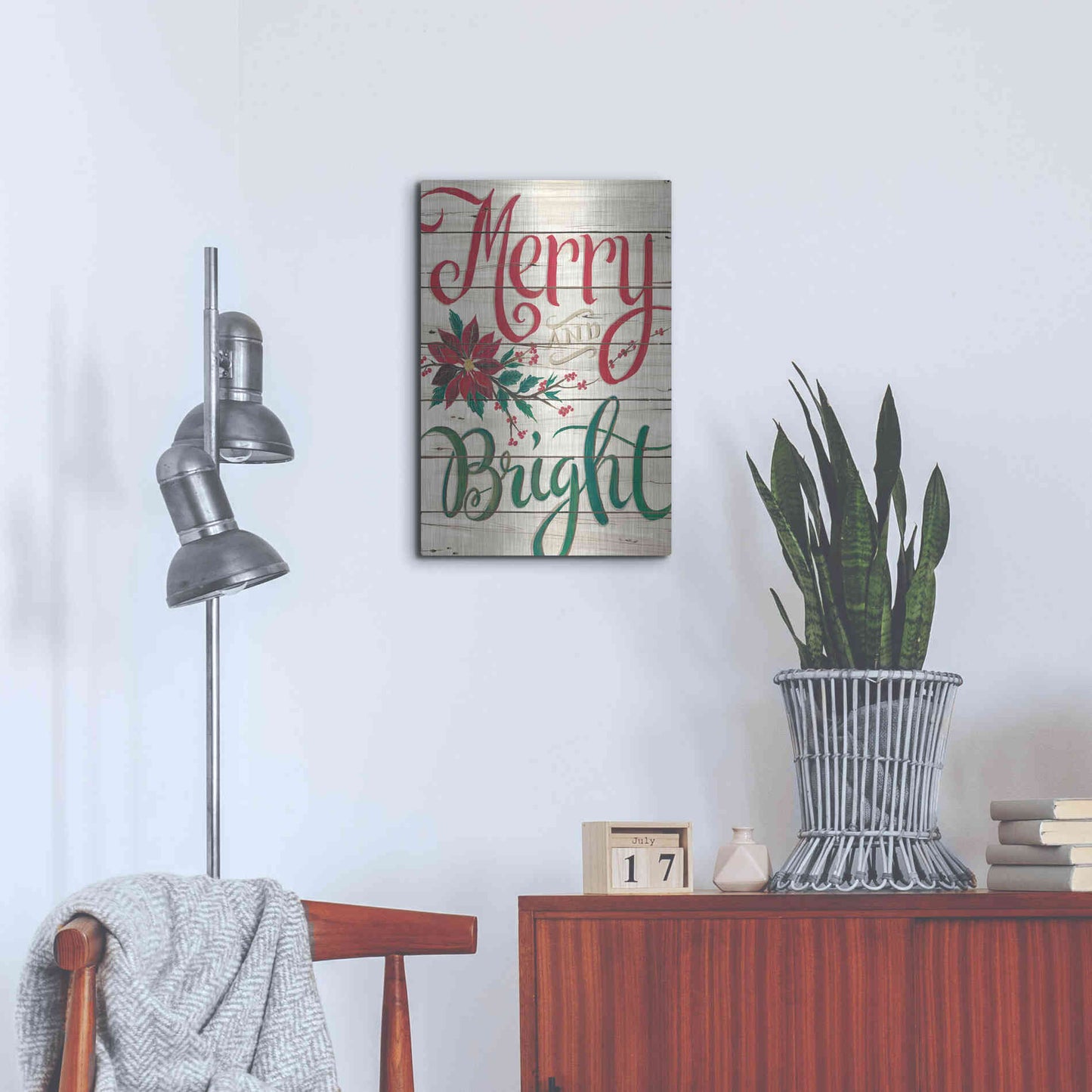 Luxe Metal Art 'Merry & Bright Shiplap' by Cindy Jacobs, Metal Wall Art,16x24