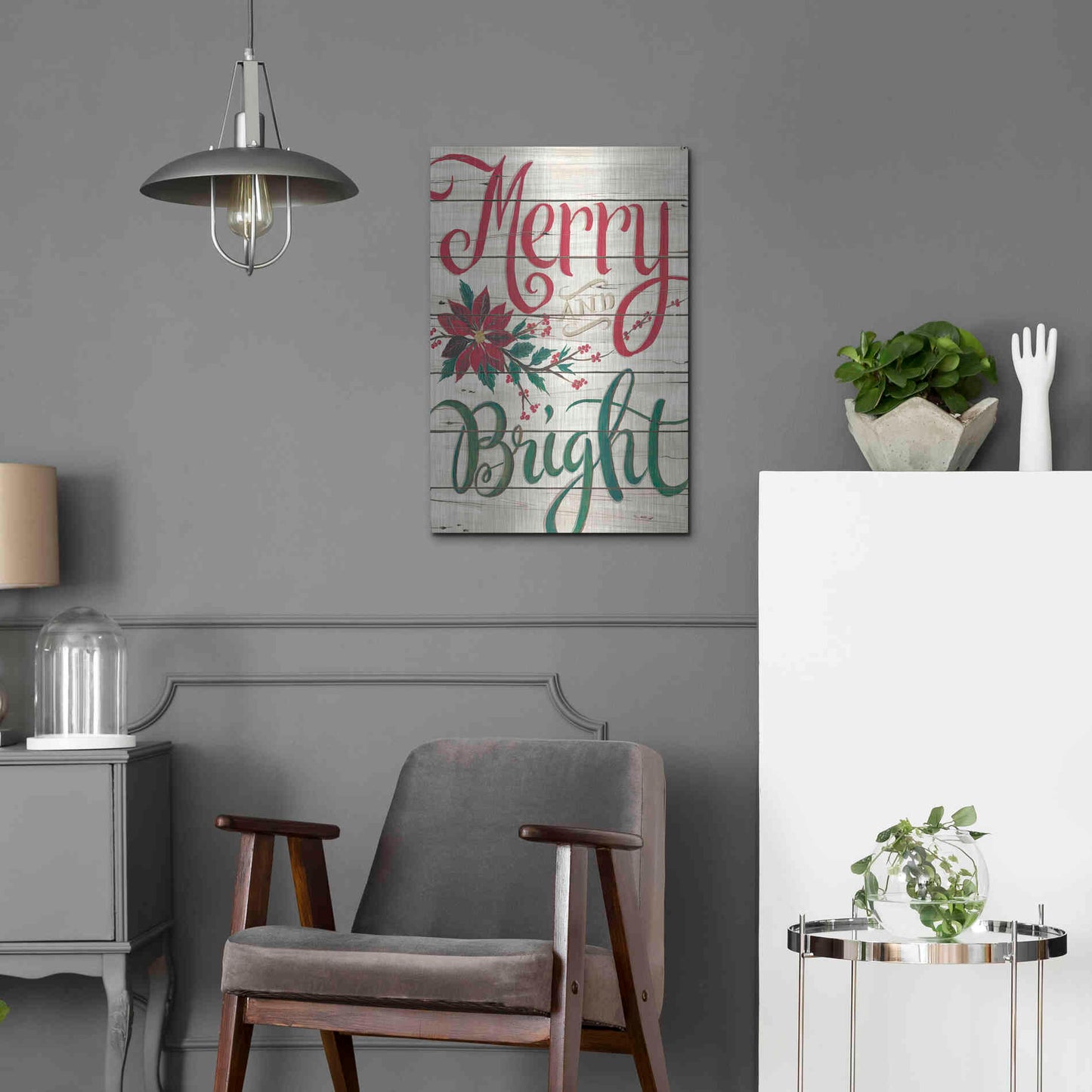 Luxe Metal Art 'Merry & Bright Shiplap' by Cindy Jacobs, Metal Wall Art,16x24