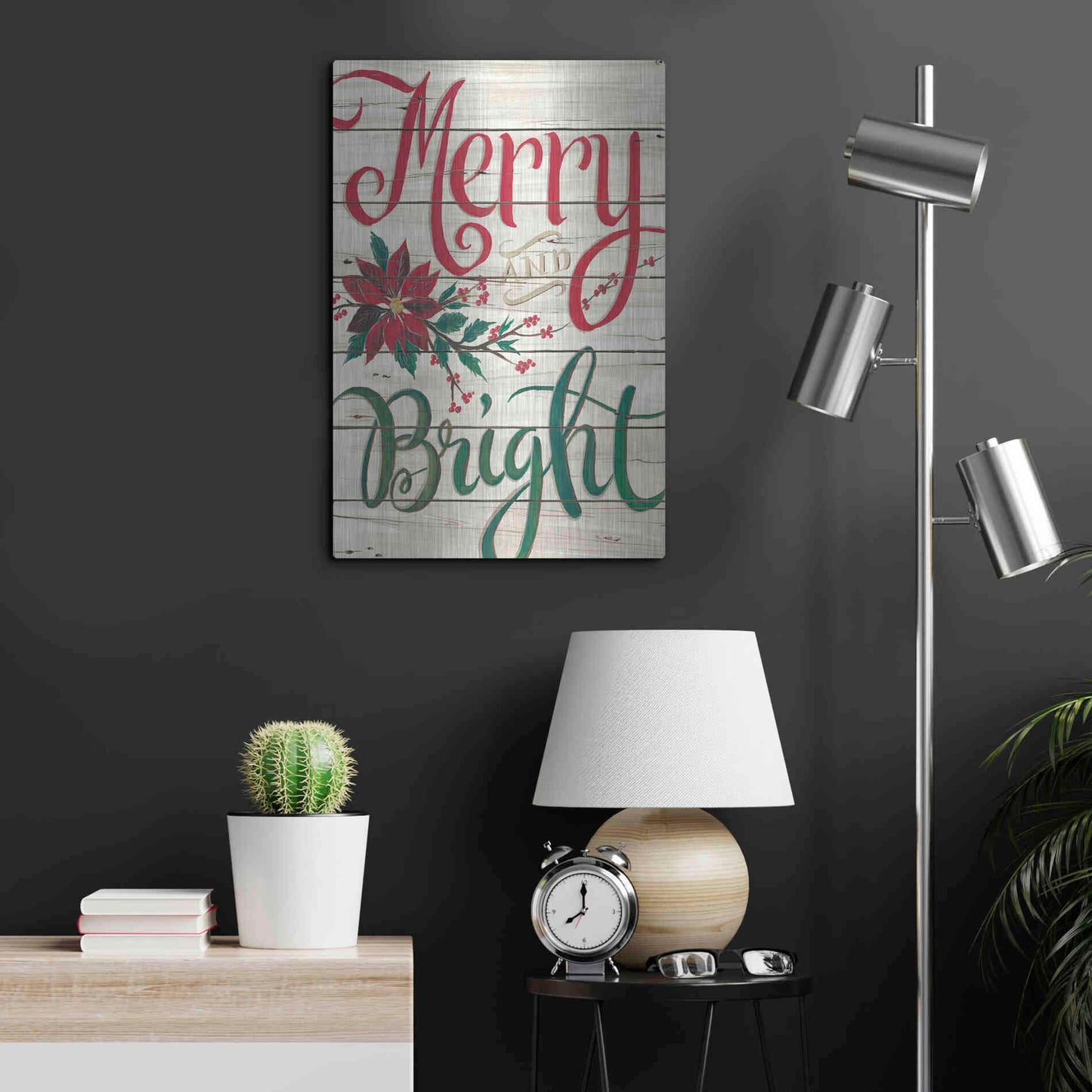 Luxe Metal Art 'Merry & Bright Shiplap' by Cindy Jacobs, Metal Wall Art,16x24