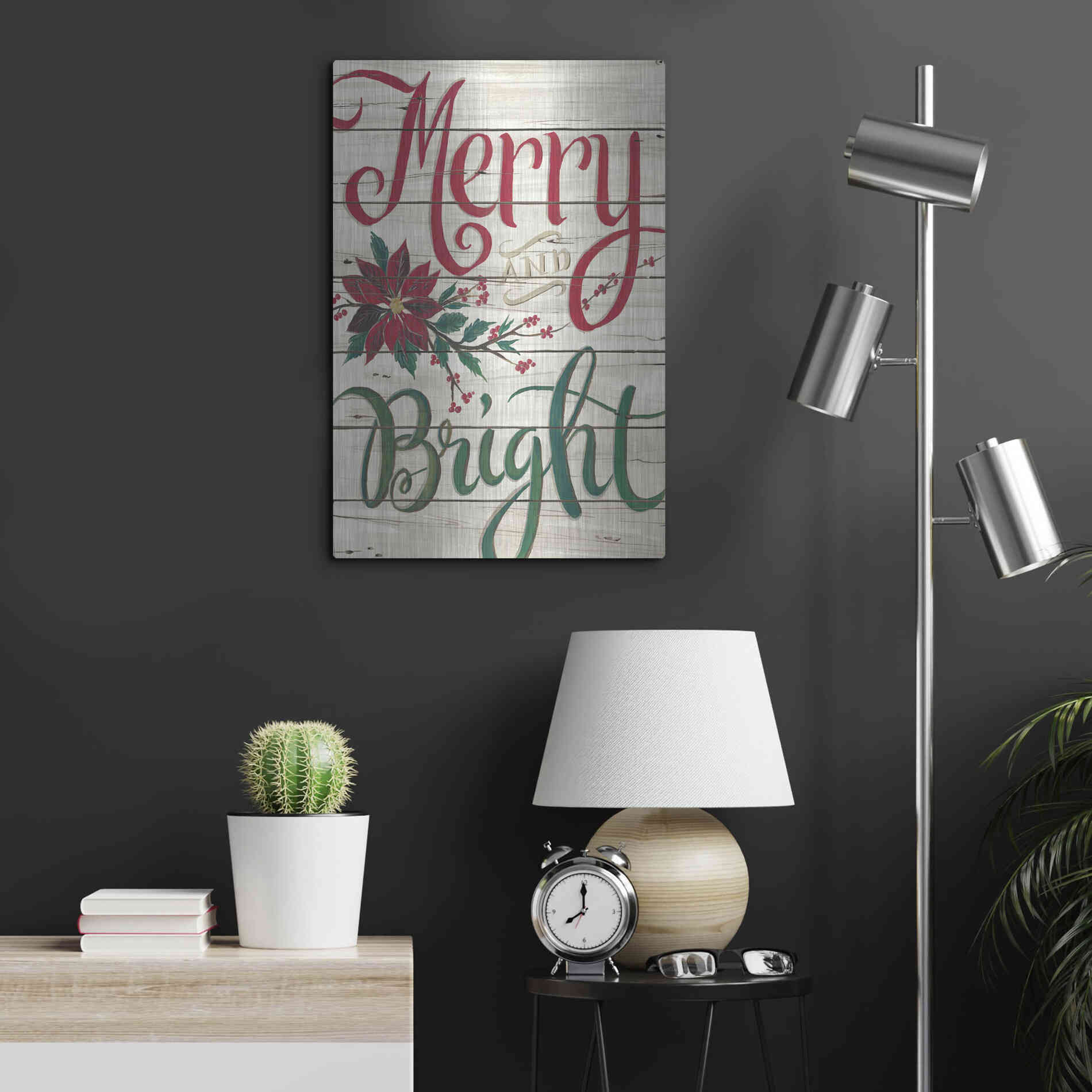 Luxe Metal Art 'Merry & Bright Shiplap' by Cindy Jacobs, Metal Wall Art,16x24