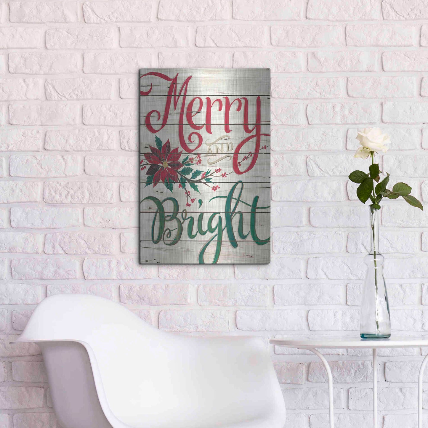 Luxe Metal Art 'Merry & Bright Shiplap' by Cindy Jacobs, Metal Wall Art,16x24