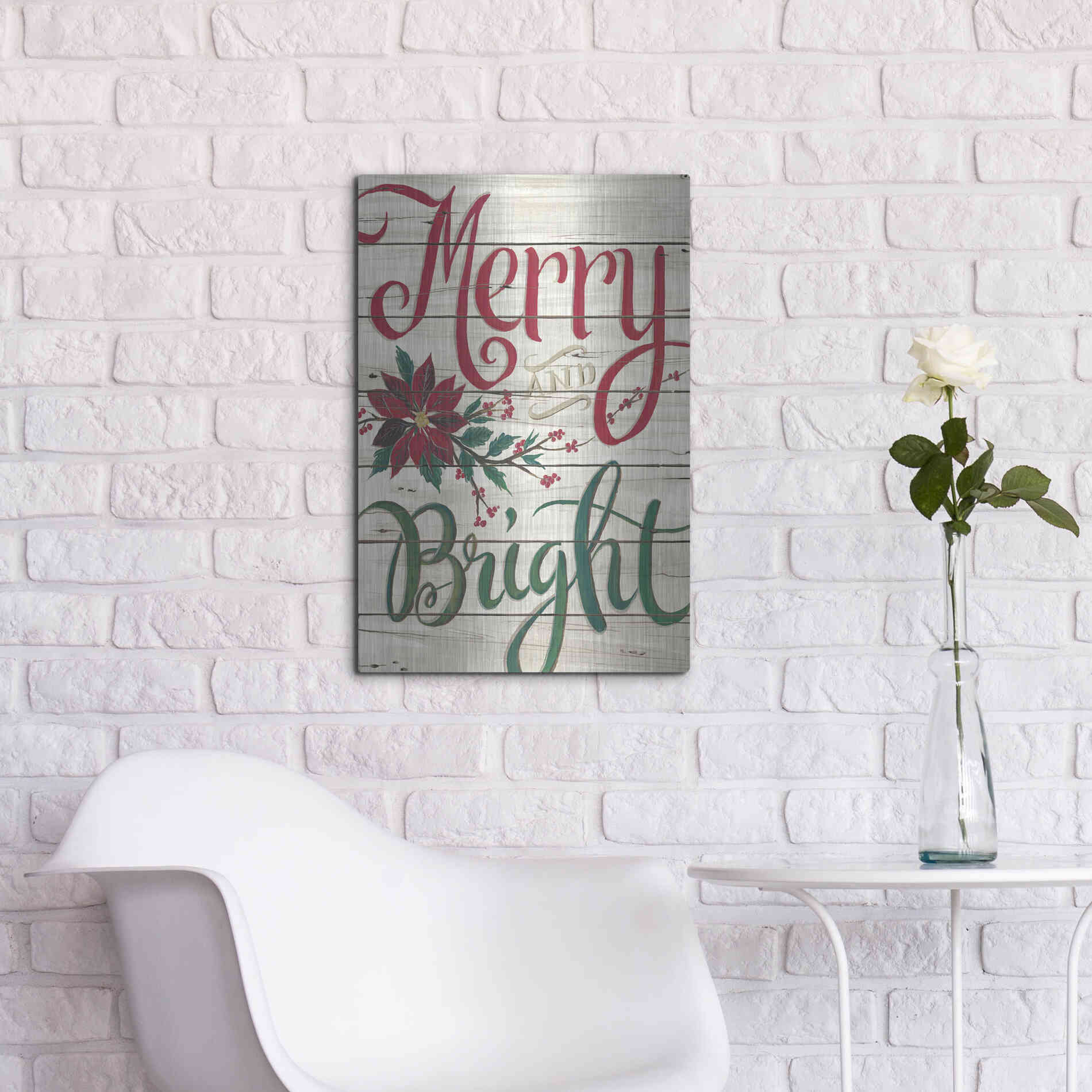 Luxe Metal Art 'Merry & Bright Shiplap' by Cindy Jacobs, Metal Wall Art,16x24