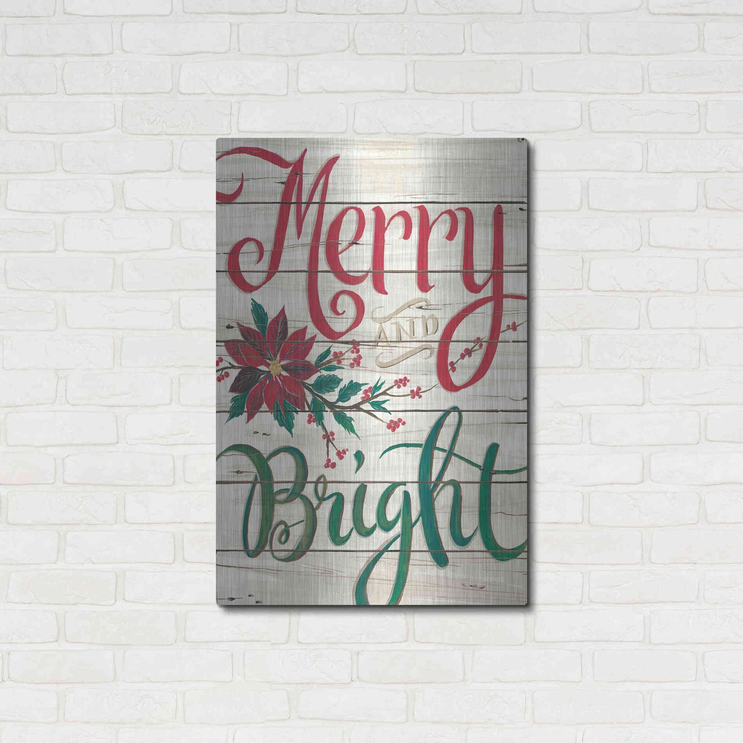 Luxe Metal Art 'Merry & Bright Shiplap' by Cindy Jacobs, Metal Wall Art,24x36