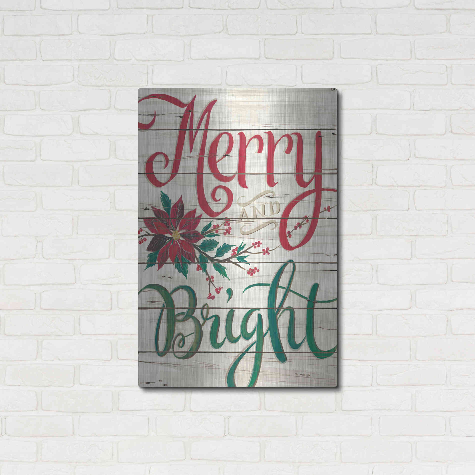 Luxe Metal Art 'Merry & Bright Shiplap' by Cindy Jacobs, Metal Wall Art,24x36
