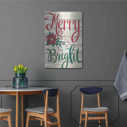 Luxe Metal Art 'Merry & Bright Shiplap' by Cindy Jacobs, Metal Wall Art,24x36