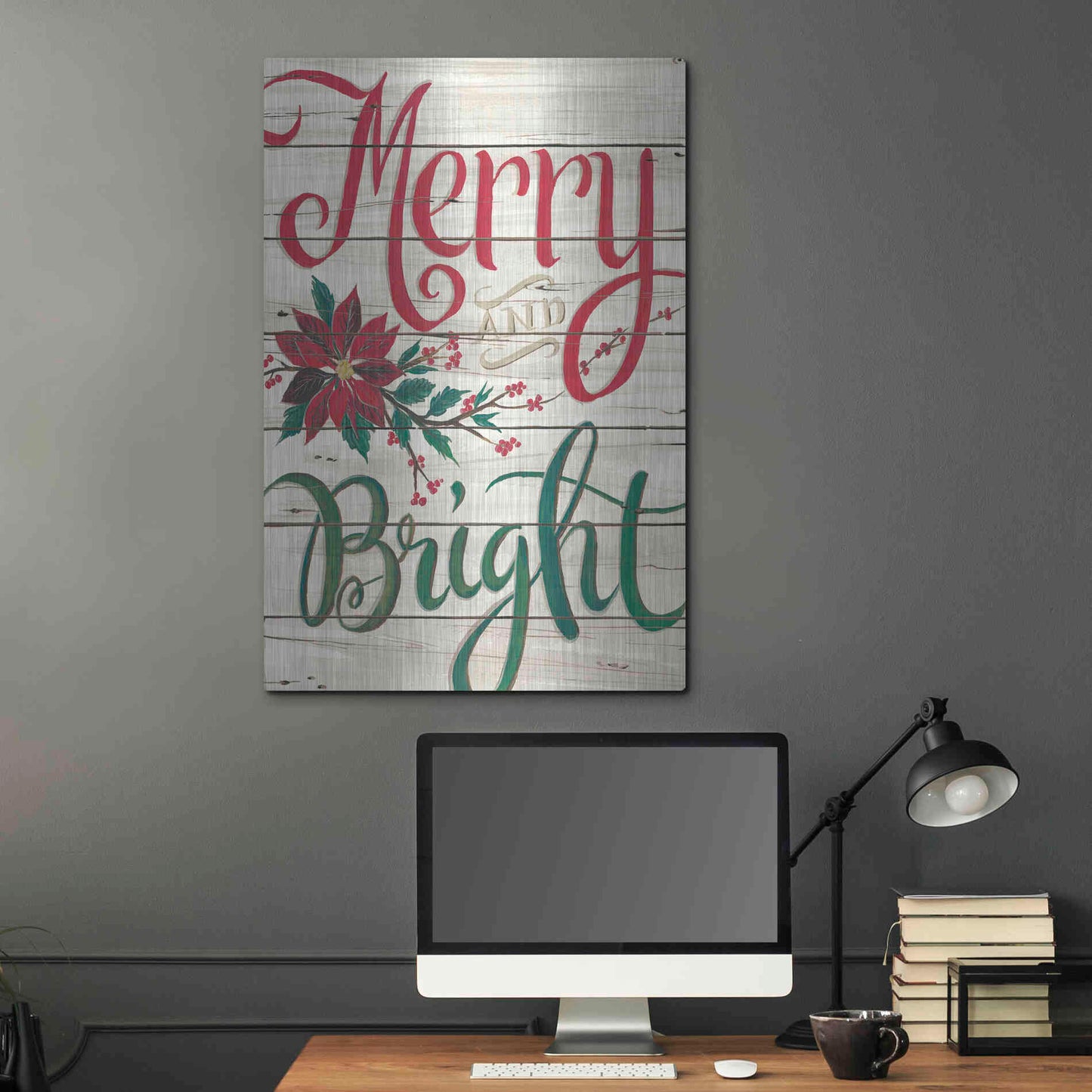 Luxe Metal Art 'Merry & Bright Shiplap' by Cindy Jacobs, Metal Wall Art,24x36