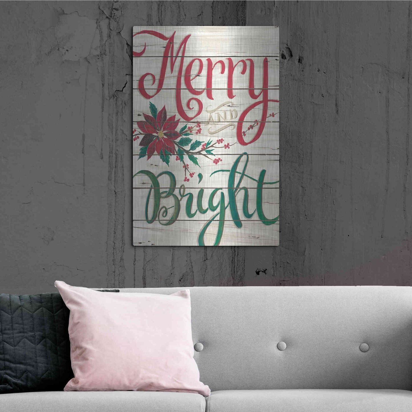 Luxe Metal Art 'Merry & Bright Shiplap' by Cindy Jacobs, Metal Wall Art,24x36