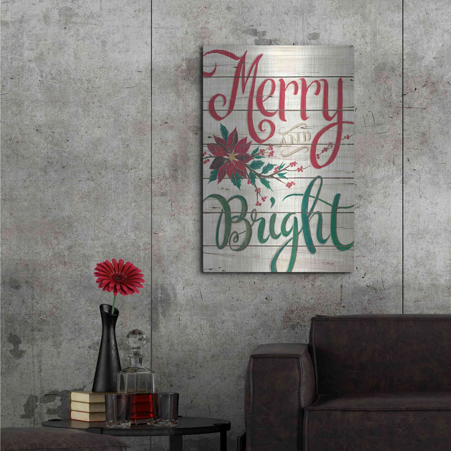 Luxe Metal Art 'Merry & Bright Shiplap' by Cindy Jacobs, Metal Wall Art,24x36