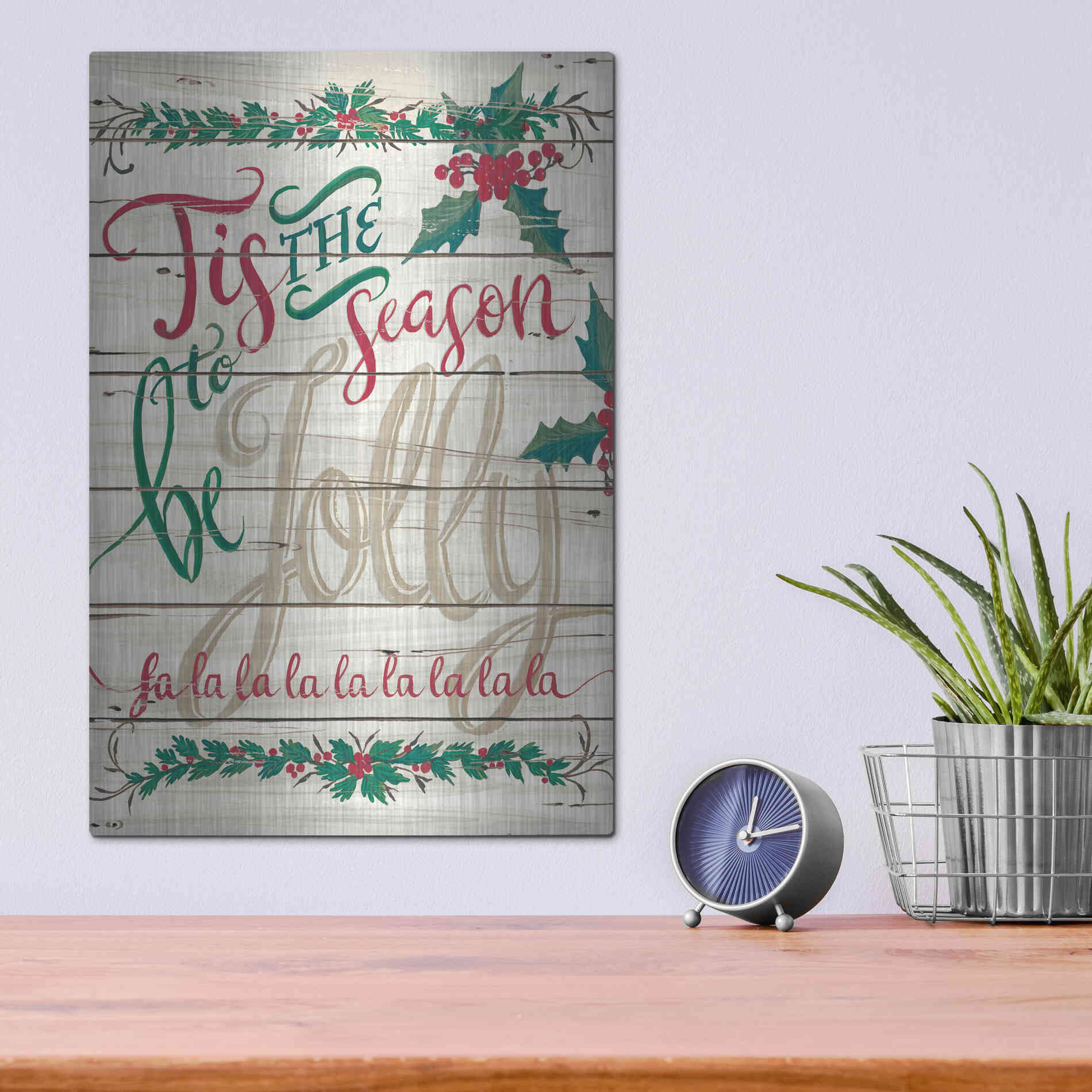 Luxe Metal Art 'Tis the Season Shiplap' by Cindy Jacobs, Metal Wall Art,12x16