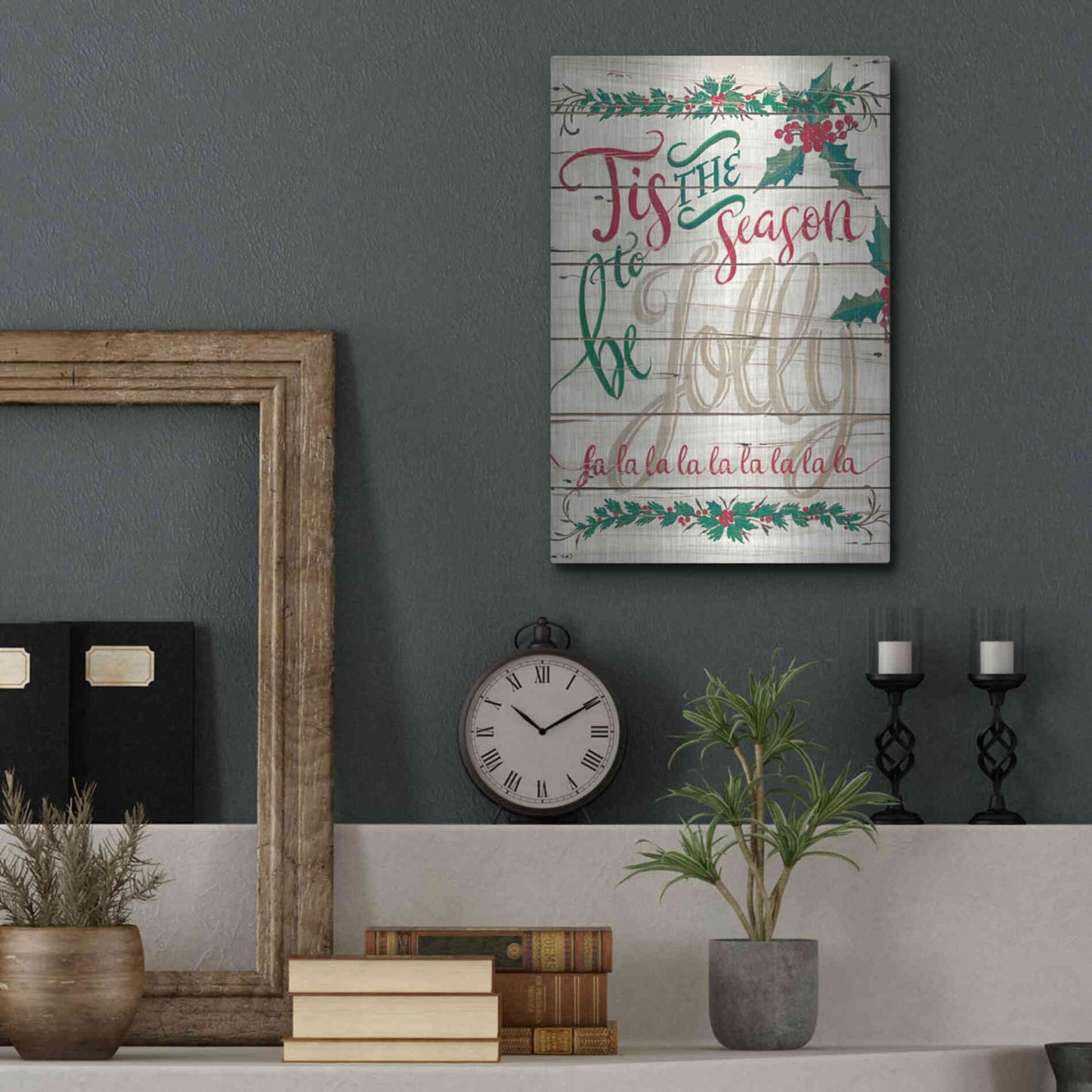 Luxe Metal Art 'Tis the Season Shiplap' by Cindy Jacobs, Metal Wall Art,12x16