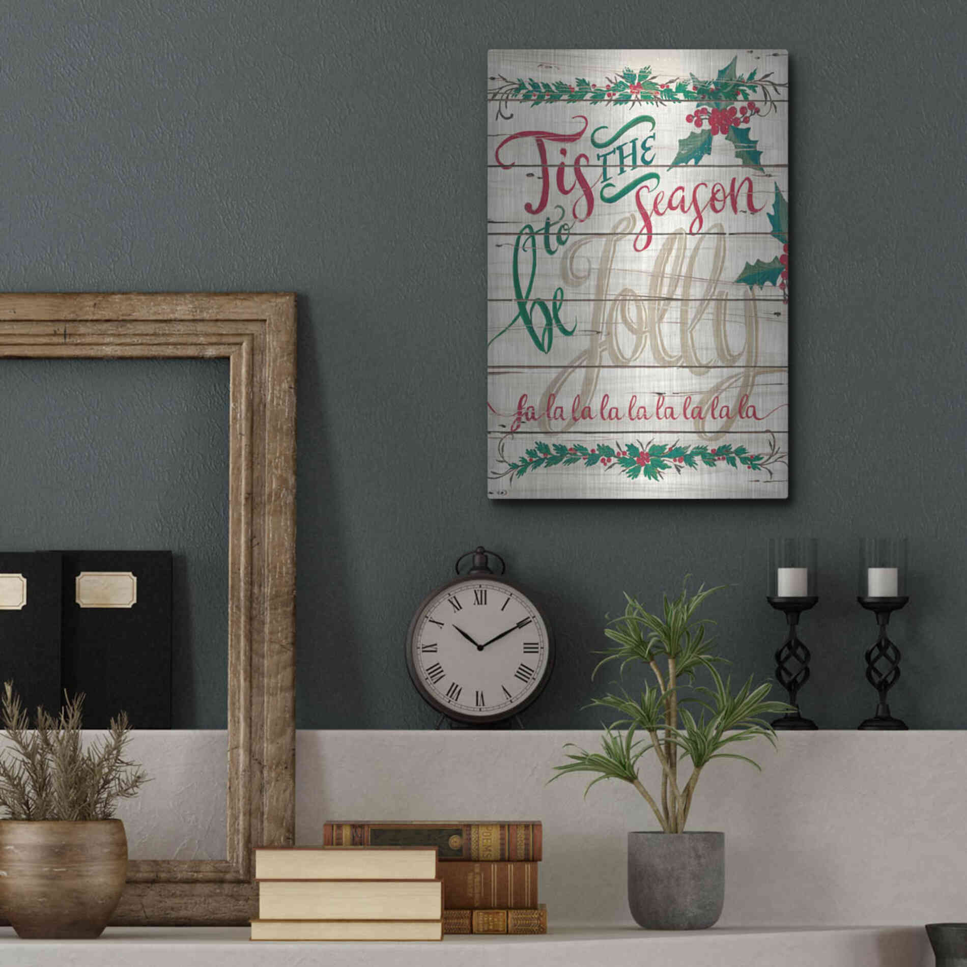 Luxe Metal Art 'Tis the Season Shiplap' by Cindy Jacobs, Metal Wall Art,12x16
