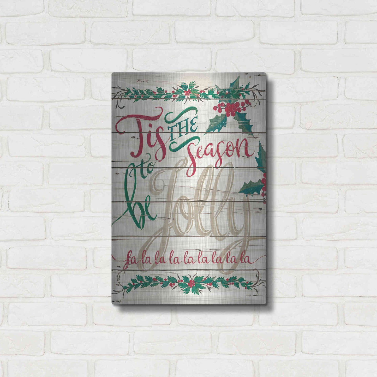 Luxe Metal Art 'Tis the Season Shiplap' by Cindy Jacobs, Metal Wall Art,16x24