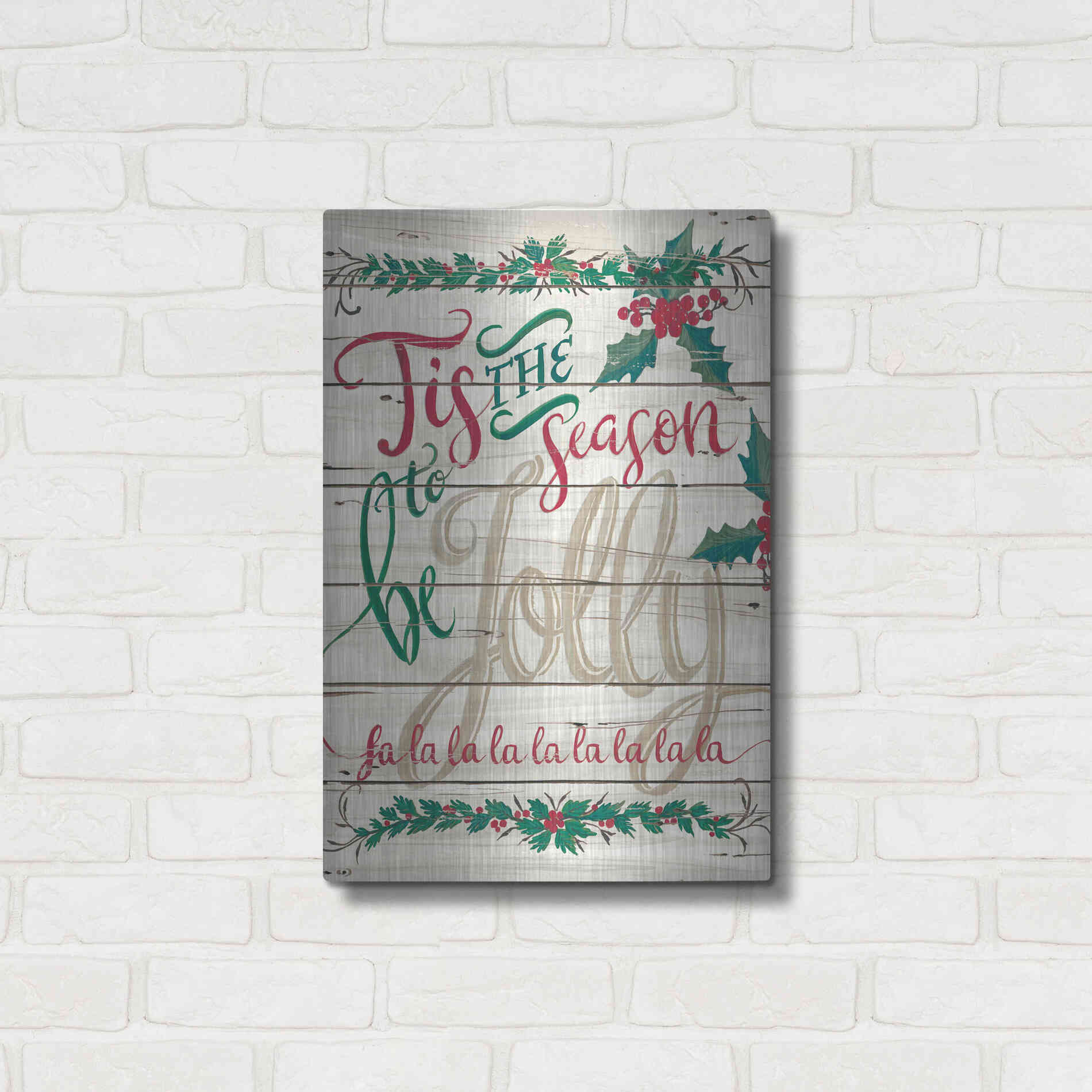 Luxe Metal Art 'Tis the Season Shiplap' by Cindy Jacobs, Metal Wall Art,16x24