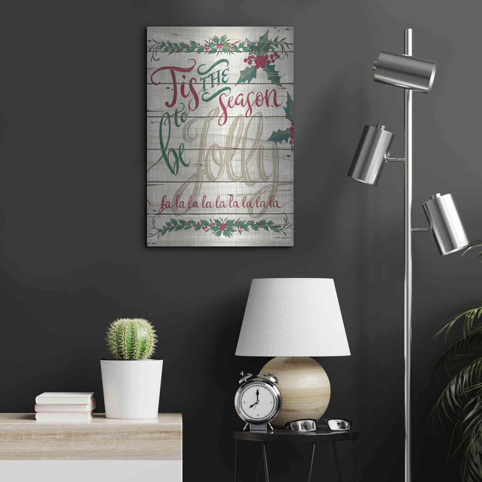 Luxe Metal Art 'Tis the Season Shiplap' by Cindy Jacobs, Metal Wall Art,16x24