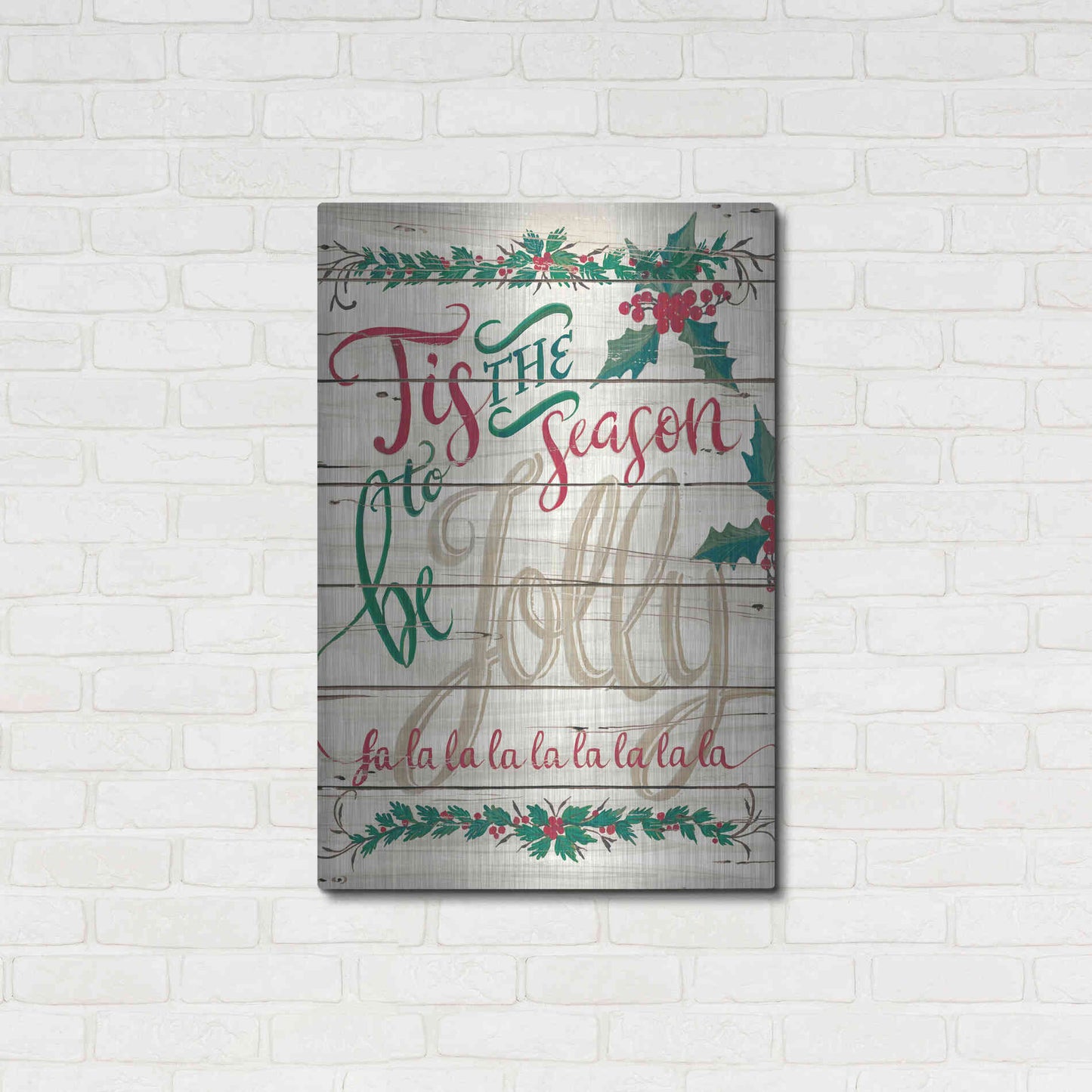 Luxe Metal Art 'Tis the Season Shiplap' by Cindy Jacobs, Metal Wall Art,24x36
