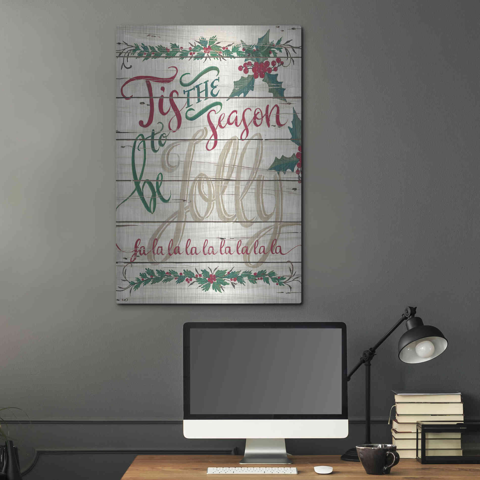 Luxe Metal Art 'Tis the Season Shiplap' by Cindy Jacobs, Metal Wall Art,24x36