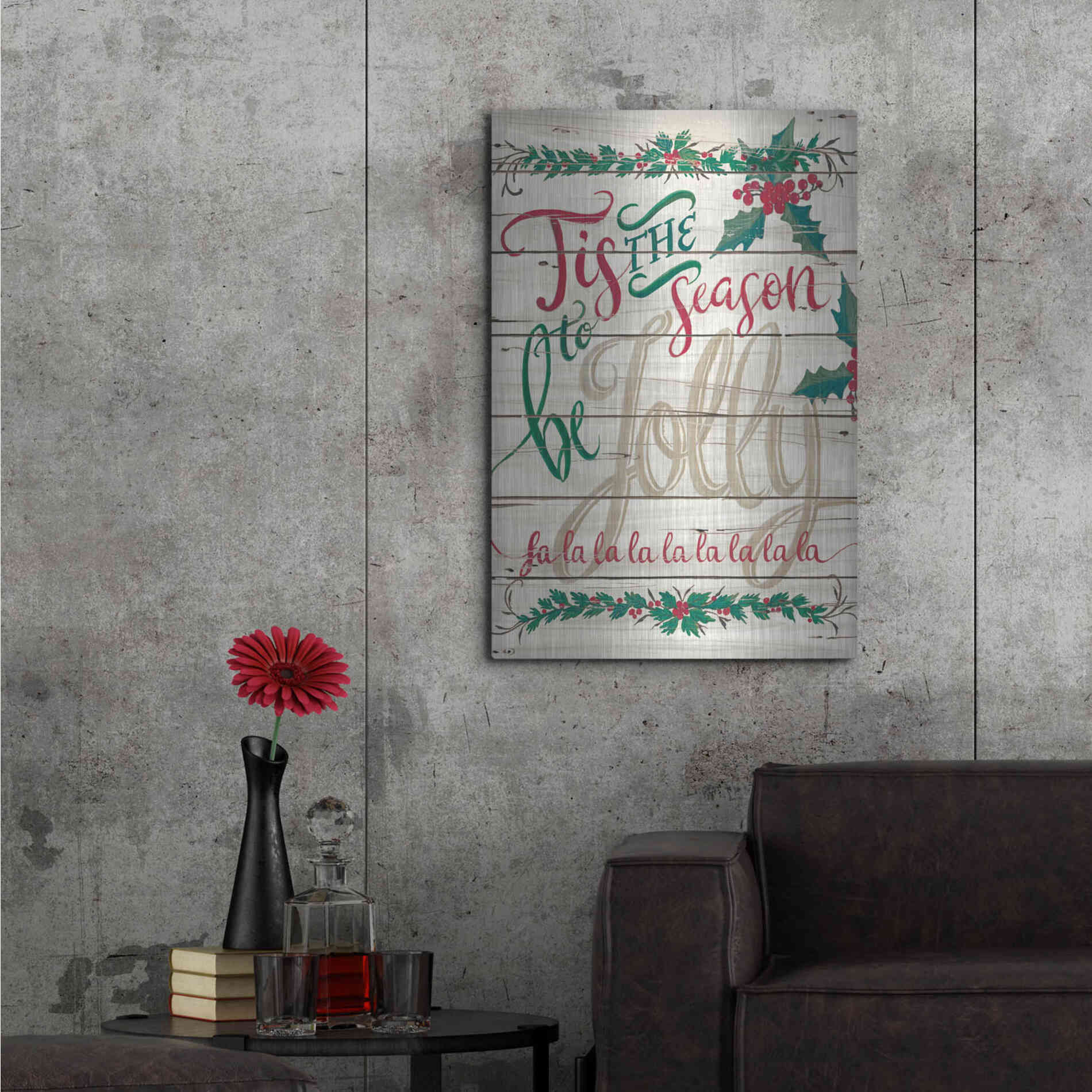 Luxe Metal Art 'Tis the Season Shiplap' by Cindy Jacobs, Metal Wall Art,24x36