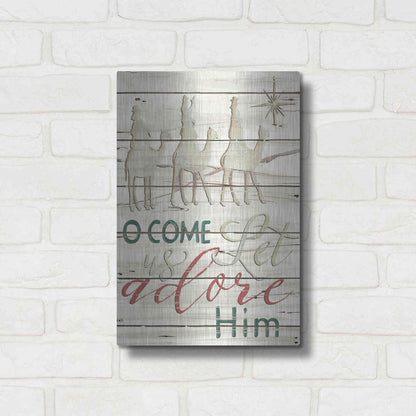 Luxe Metal Art 'Come Let Us Adore Him Shiplap' by Cindy Jacobs, Metal Wall Art,12x16
