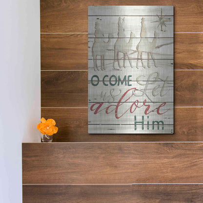 Luxe Metal Art 'Come Let Us Adore Him Shiplap' by Cindy Jacobs, Metal Wall Art,12x16