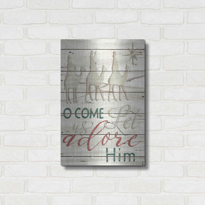Luxe Metal Art 'Come Let Us Adore Him Shiplap' by Cindy Jacobs, Metal Wall Art,16x24