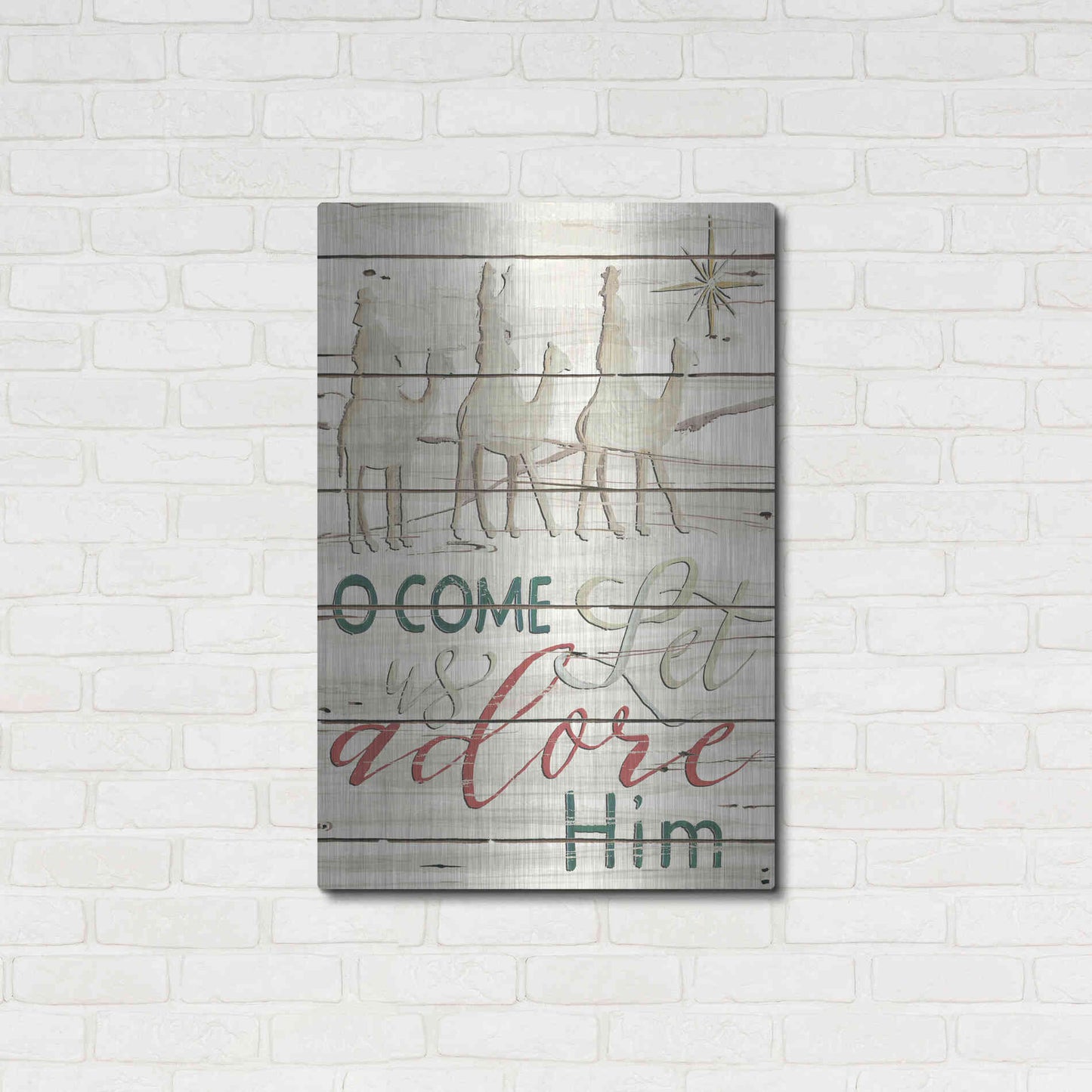 Luxe Metal Art 'Come Let Us Adore Him Shiplap' by Cindy Jacobs, Metal Wall Art,24x36