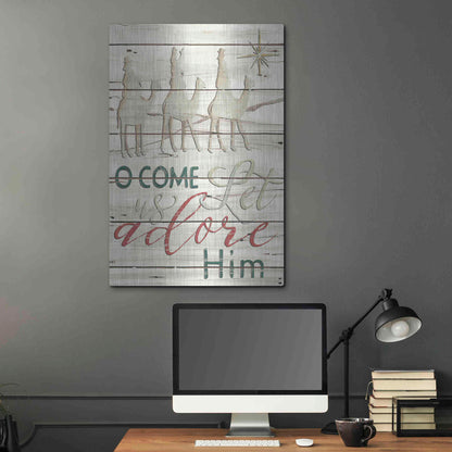 Luxe Metal Art 'Come Let Us Adore Him Shiplap' by Cindy Jacobs, Metal Wall Art,24x36