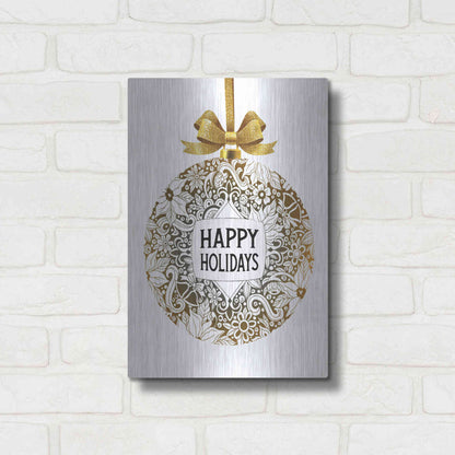 Luxe Metal Art 'Happy Holidays Ornament' by Cindy Jacobs, Metal Wall Art,12x16