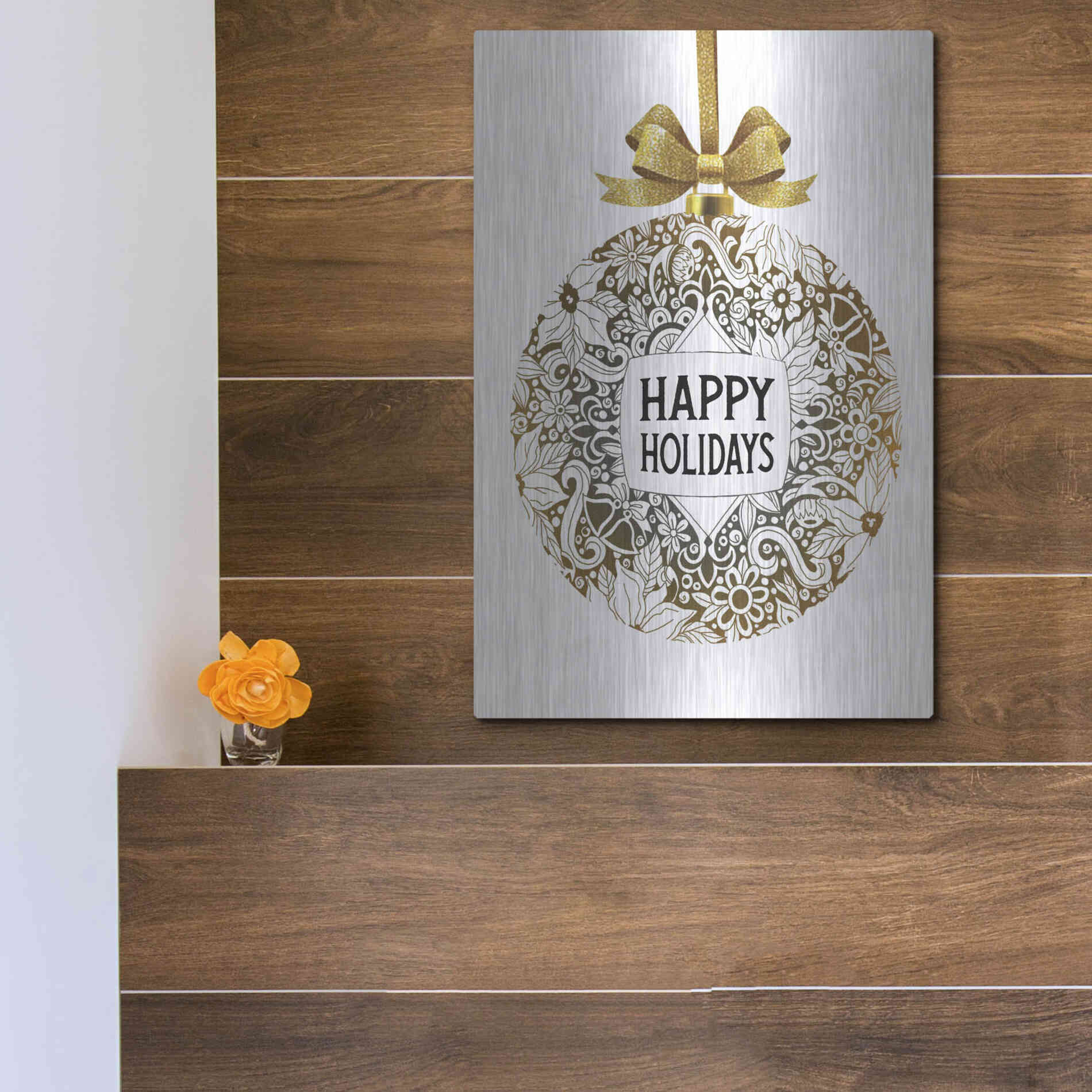 Luxe Metal Art 'Happy Holidays Ornament' by Cindy Jacobs, Metal Wall Art,12x16