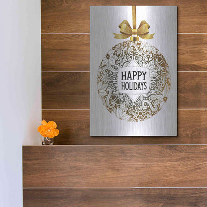 Luxe Metal Art 'Happy Holidays Ornament' by Cindy Jacobs, Metal Wall Art,12x16