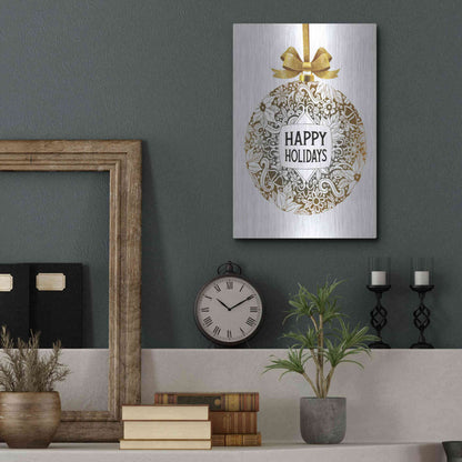 Luxe Metal Art 'Happy Holidays Ornament' by Cindy Jacobs, Metal Wall Art,12x16