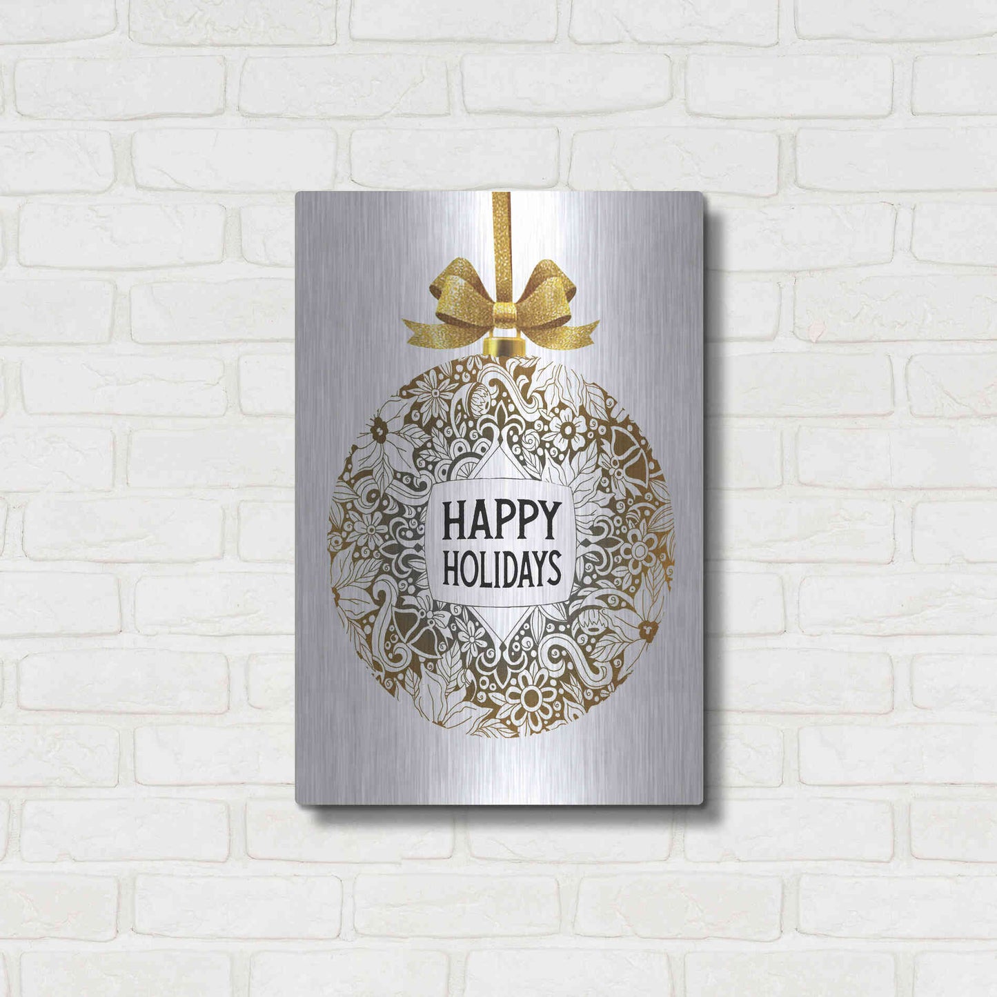 Luxe Metal Art 'Happy Holidays Ornament' by Cindy Jacobs, Metal Wall Art,16x24
