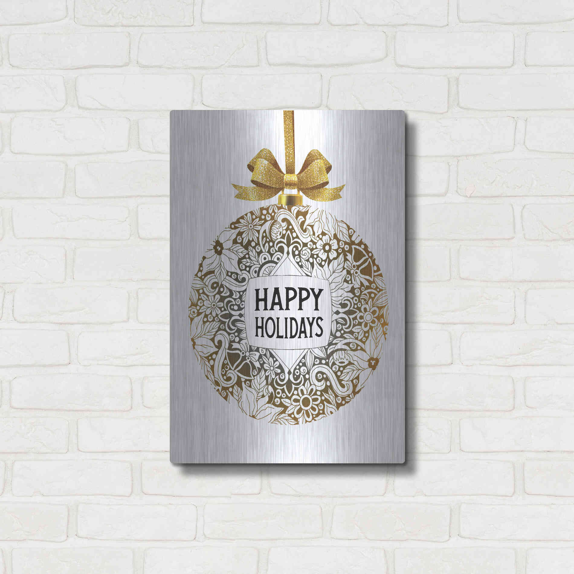Luxe Metal Art 'Happy Holidays Ornament' by Cindy Jacobs, Metal Wall Art,16x24