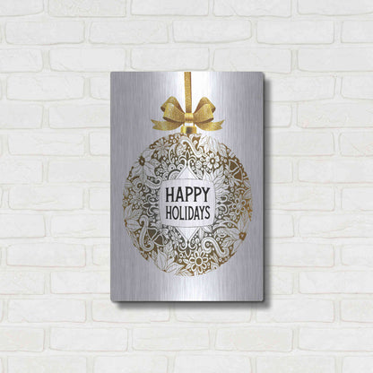 Luxe Metal Art 'Happy Holidays Ornament' by Cindy Jacobs, Metal Wall Art,16x24