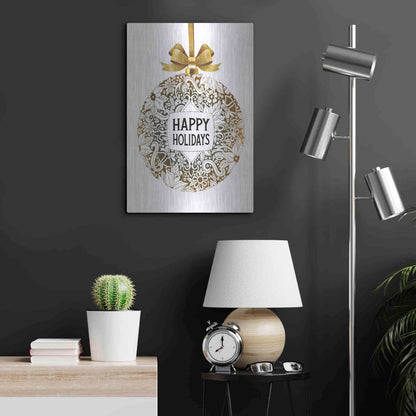 Luxe Metal Art 'Happy Holidays Ornament' by Cindy Jacobs, Metal Wall Art,16x24