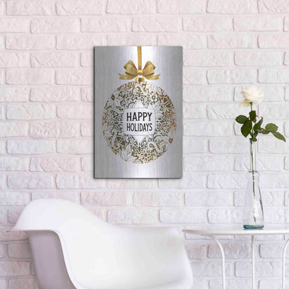 Luxe Metal Art 'Happy Holidays Ornament' by Cindy Jacobs, Metal Wall Art,16x24