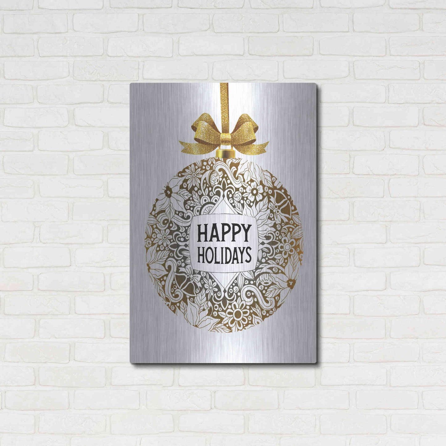 Luxe Metal Art 'Happy Holidays Ornament' by Cindy Jacobs, Metal Wall Art,24x36