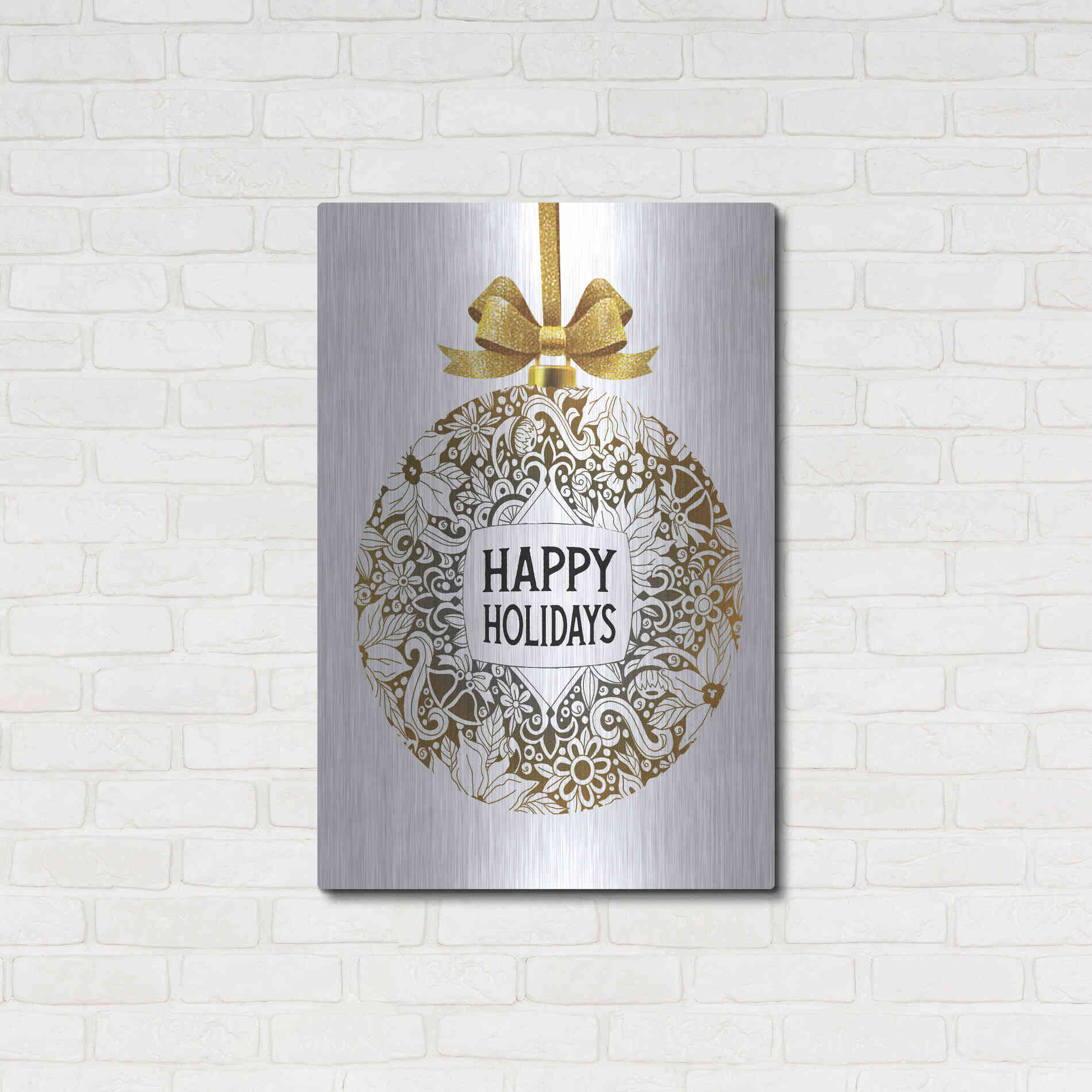 Luxe Metal Art 'Happy Holidays Ornament' by Cindy Jacobs, Metal Wall Art,24x36