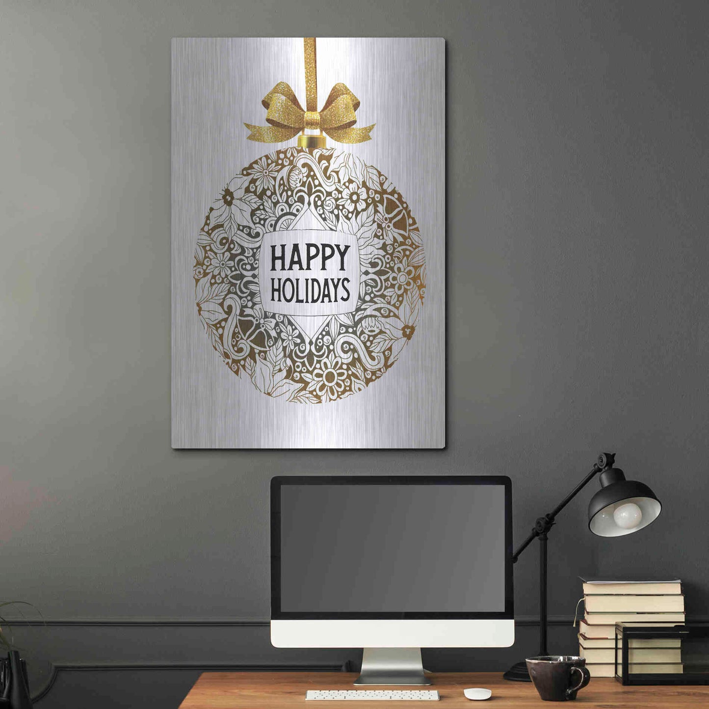 Luxe Metal Art 'Happy Holidays Ornament' by Cindy Jacobs, Metal Wall Art,24x36