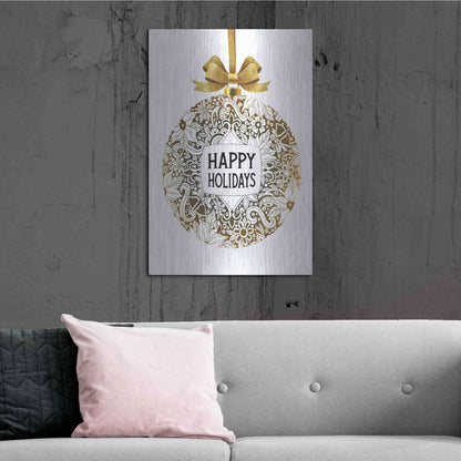 Luxe Metal Art 'Happy Holidays Ornament' by Cindy Jacobs, Metal Wall Art,24x36
